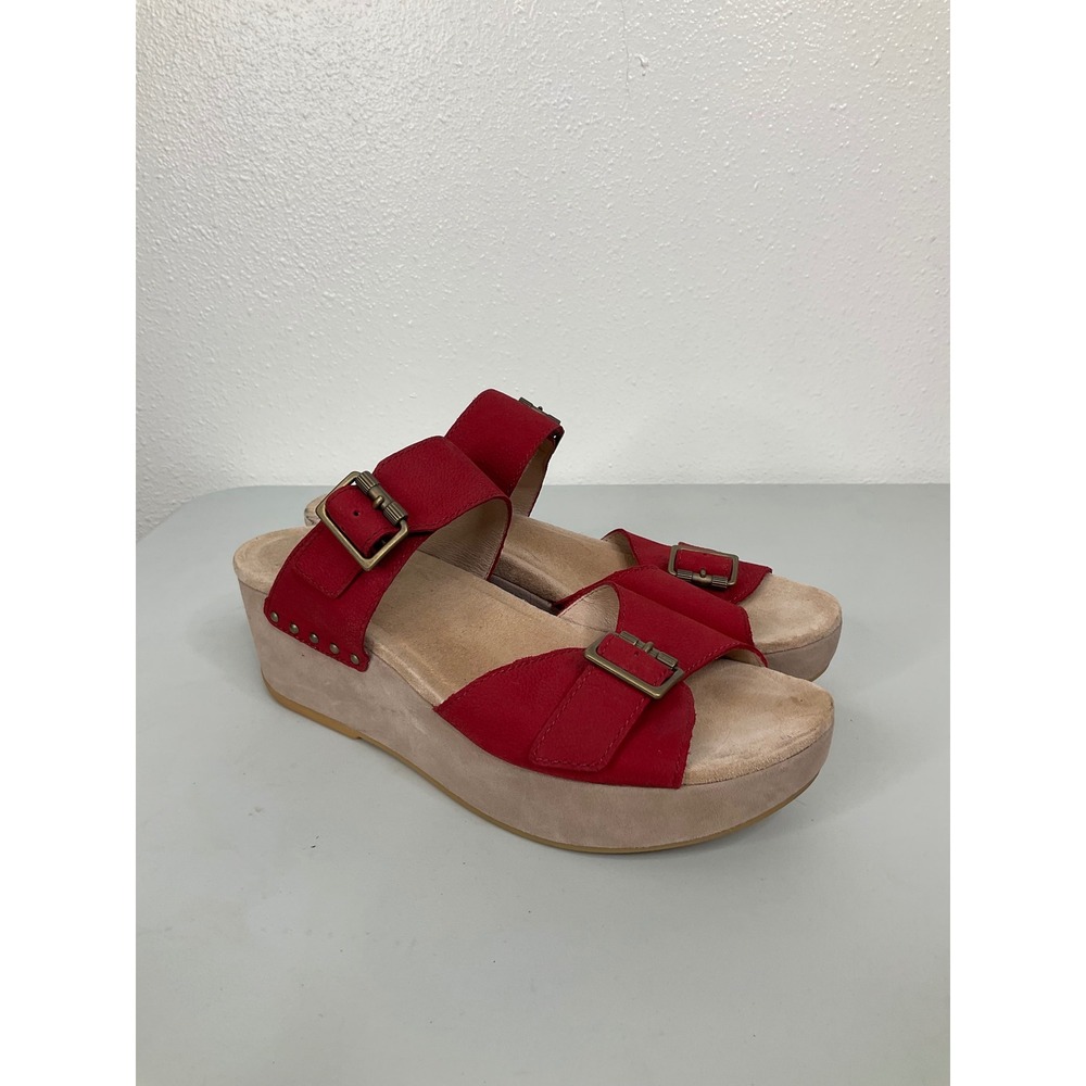 Dansko Red Nubuck Leather Platform Wedge Buckle‎ Sandals Women 40 US 9.5-10